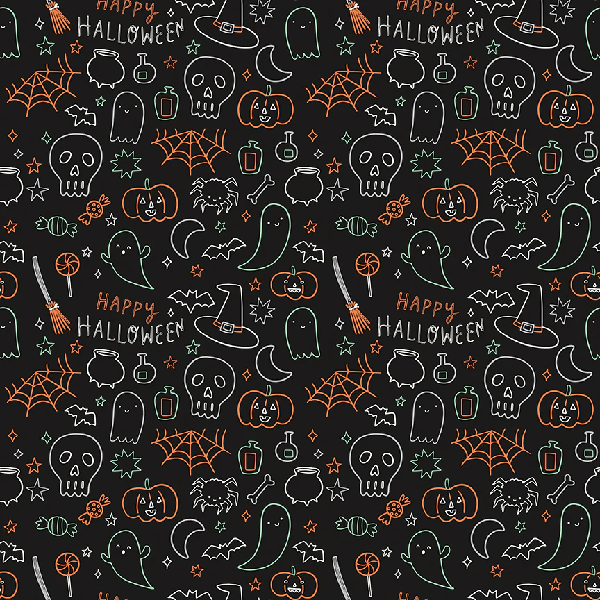 Frank and Friends HALLOWEEN ICONS BLACK GLOW IN THE DARK GC17476-BLACK Fabric Yardage