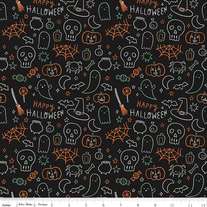 Frank and Friends HALLOWEEN ICONS BLACK GLOW IN THE DARK GC17476-BLACK Fabric Yardage - Image 2