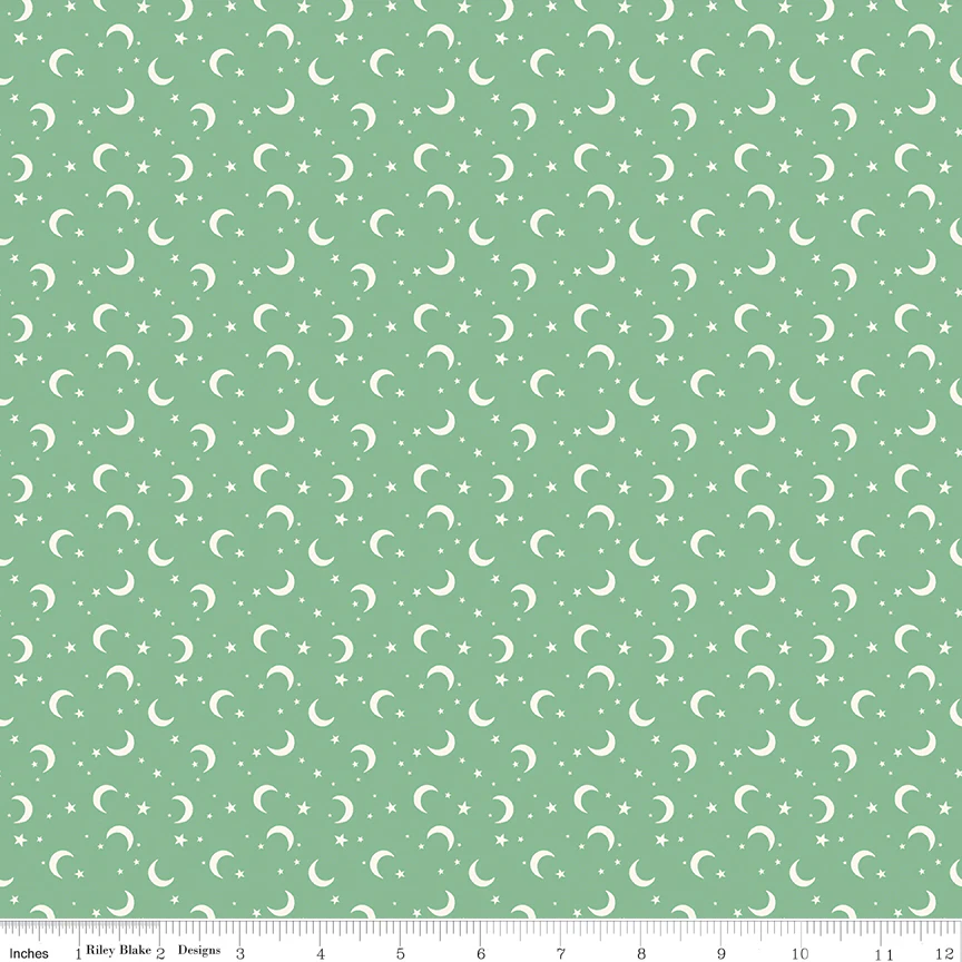 Frank and Friends MOONS & STARS GREEN C17477-GREEN Fabric Yardage - Image 2