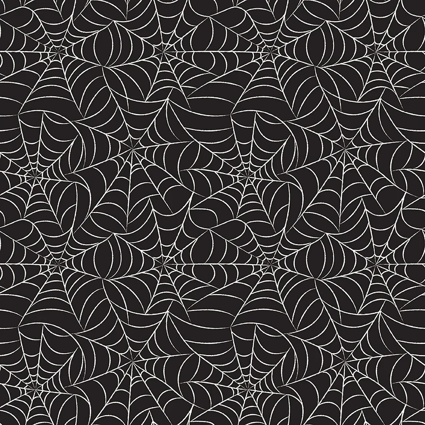 Frank and Friends WEBS BLACK GLOW IN THE DARK GC17474-BLACK Fabric Yardage