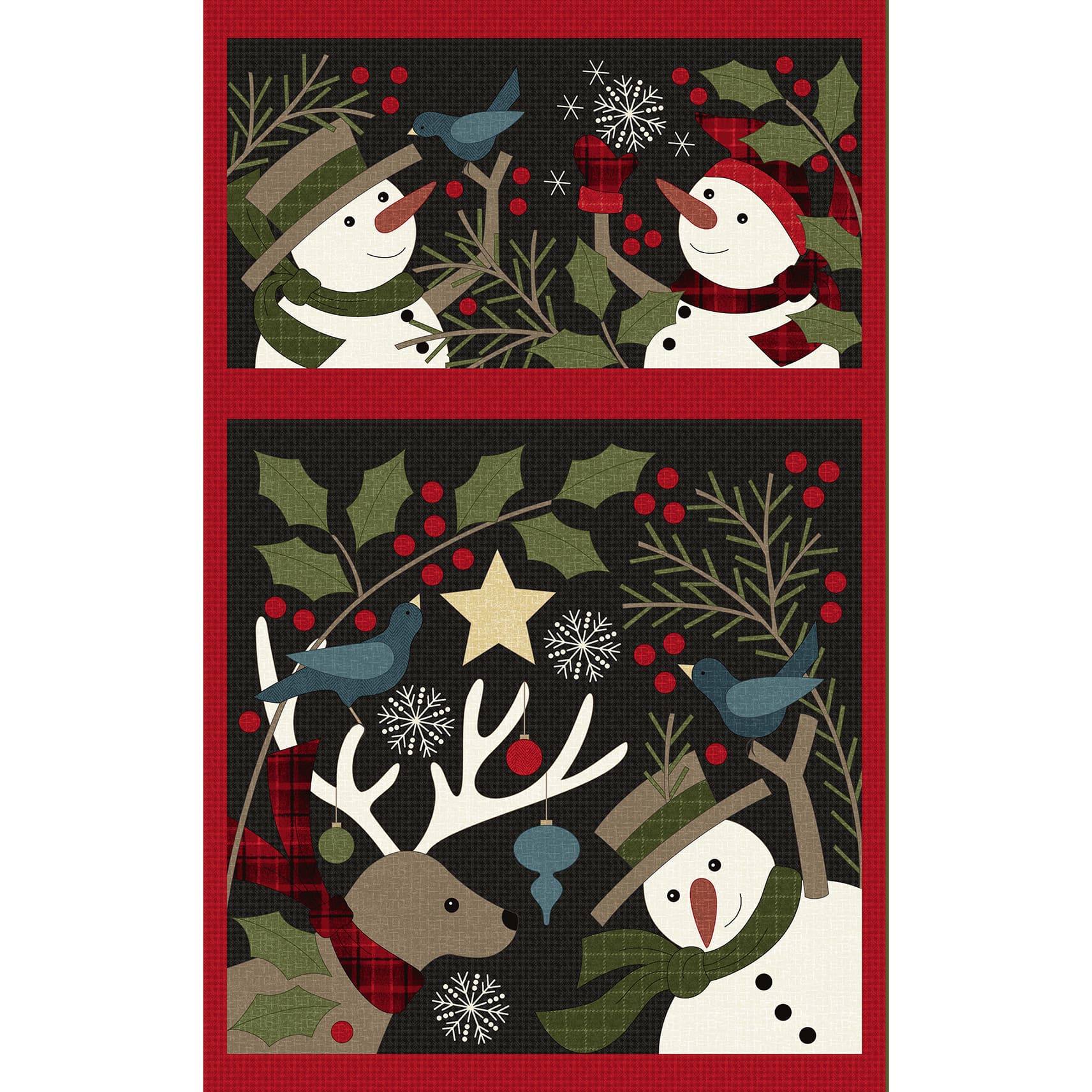 Maywood Studio Holly Jolly Flannel MASF10980-J Snowman Panel - 27" Black Yardage