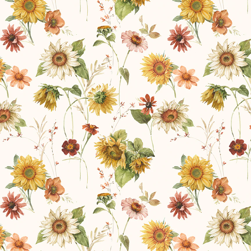 Riley Blake Sunflower Whispers by Lisa Audit Fabric CD16670-CREAM Sunflowers Cream