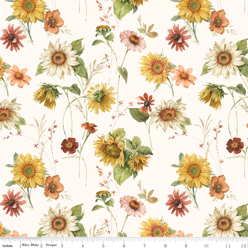 Riley Blake Sunflower Whispers by Lisa Audit Fabric CD16670-CREAM Sunflowers Cream - Image 2