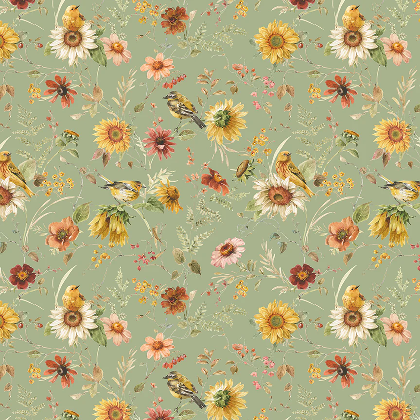 Riley Blake Sunflower Whispers by Lisa Audit Fabric CD16671-GREEN Prairie Green