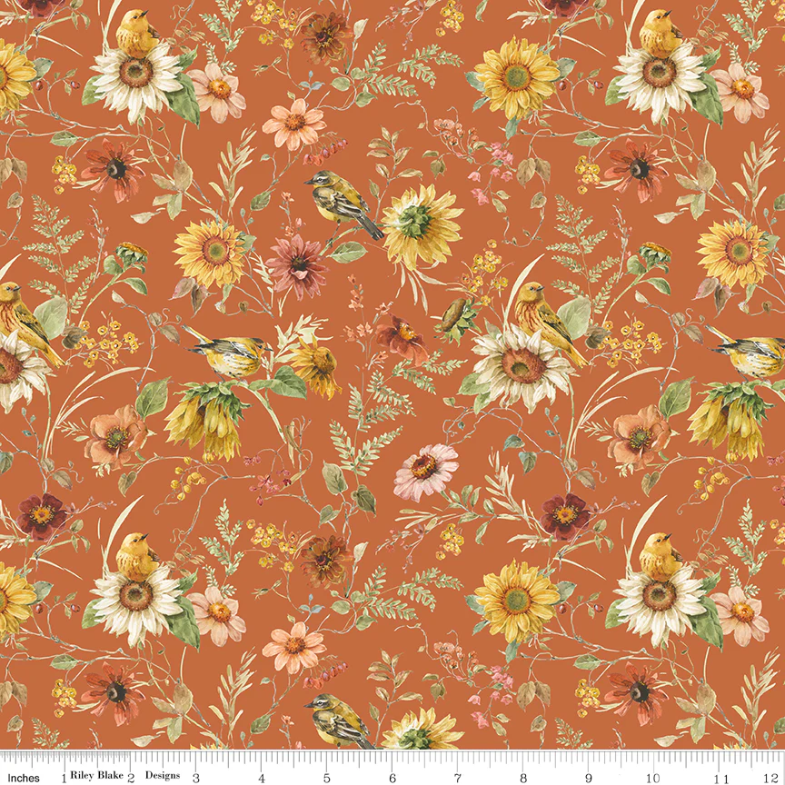 Riley Blake Sunflower Whispers by Lisa Audit Fabric CD16671-PUMPKIN Prairie Pumpkin - Image 2
