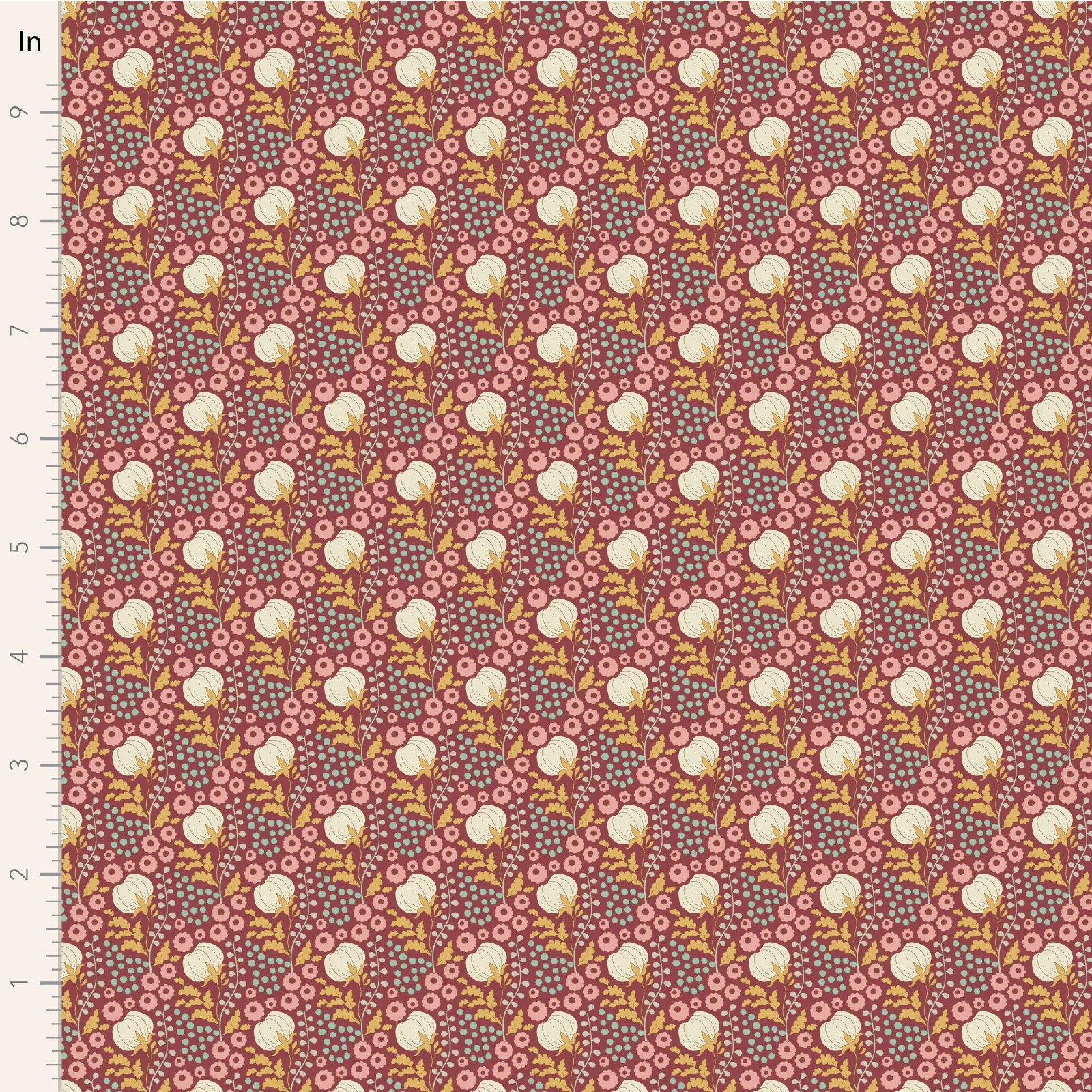 Tilda Sanctuary COTTONFIELD MAROON TIL100564 Fabric Yardage
