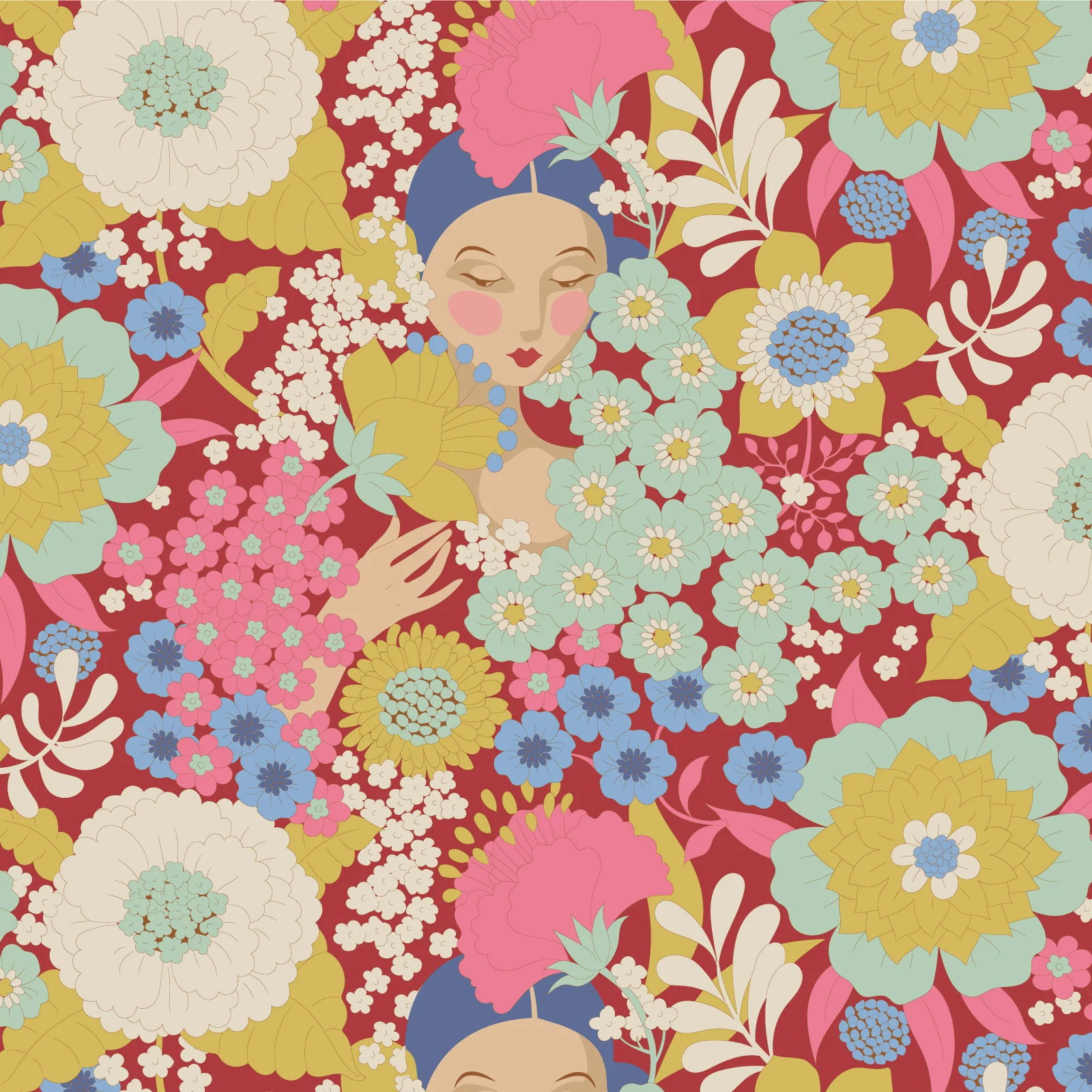 Tilda Wallflower Burgundy TIL100606 Fabric Yardage