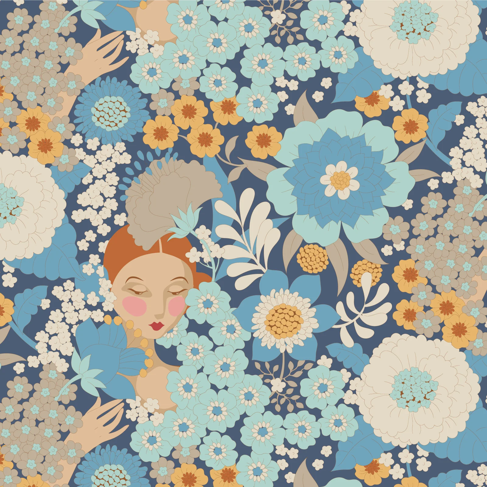 Tilda Wallflower Blue TIL100607 Fabric Yardage