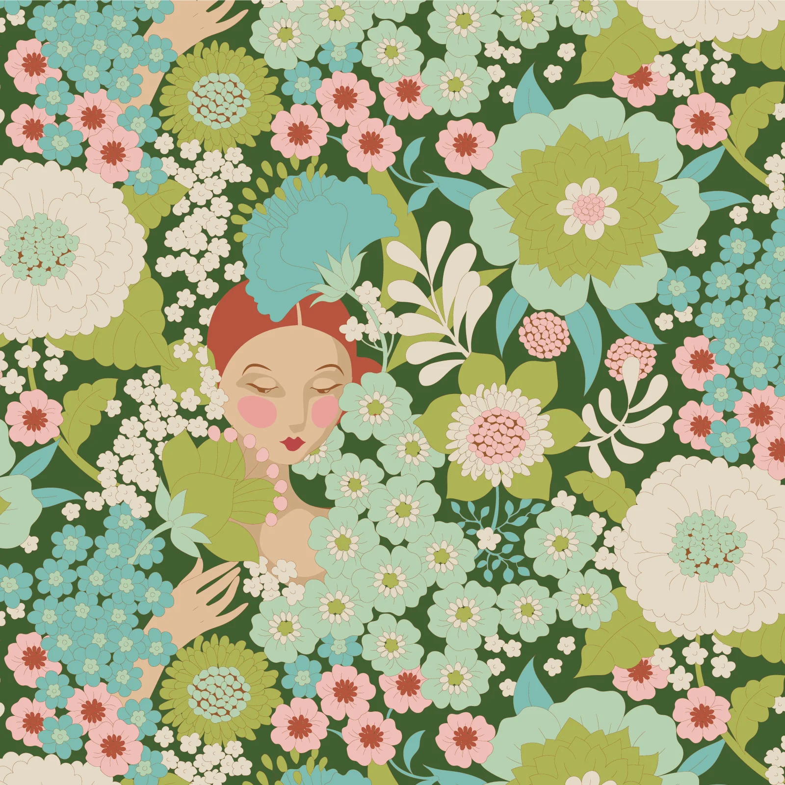 Tilda Wallflower Green TIL100605 Fabric Yardage