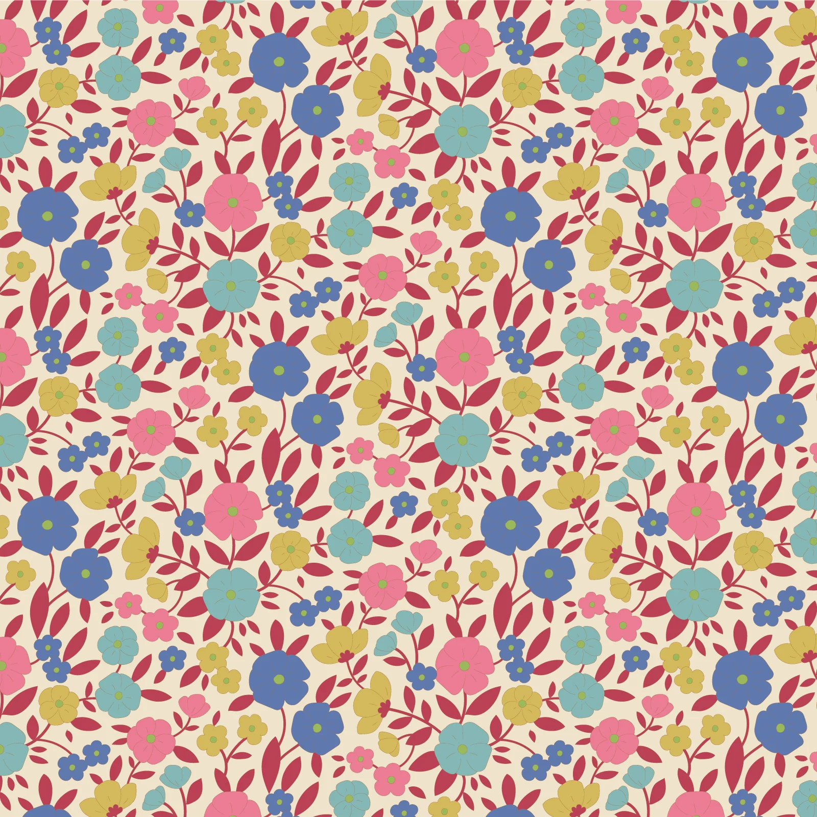 Tilda Wallflower Janice Red TIL100614 Fabric Yardage